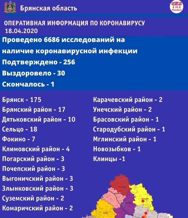 Карта распространения коронавируса в брянской области на сегодня